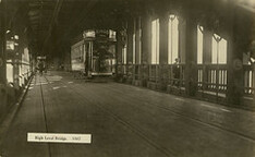 Tram for Dunston crossing the High Level Bridge
