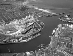 Aerial view of the North Sands shipyard, 1964