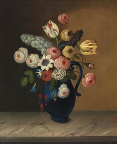 Still life, flowers in a blue jug by W.B. Gould (c1840)