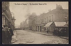 "The Battle of Stepney" The anarchist's house on fire
