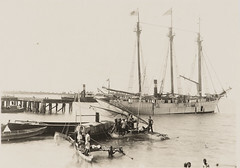 Japanese schooner and local vessels, Jaluit Lagoon, Marshall Islands, Thomas J. McMahon, 1916 - 1917