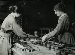 British women rubber workers in Lancashire making mouth-pieces for gas masks