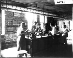 Students working at bench in Professor Whitcomb's class 1911