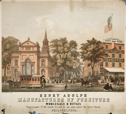 Henry Adolph, manufacturer of furniture wholesale and retail, warerooms no. 36 North Second St., one door above the Christ Church Philadelphia, [ca. 1860]