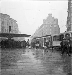 Melting snow at Stureplan in Stockholm 1948