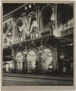 Her Majesty's Theatre, Sydney, decorated and illuminated for the visit of the Prince of Wales and showing "Kissing time", 1920 / photographer unknown