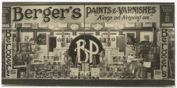 Berger's Paint window display by Bill Levis for T.J. Cane (won 2 pounds.20 as a special prize) (1925)