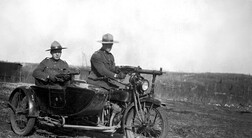 APP motorcycle and sidecar used during labour disputes in the Drumheller area