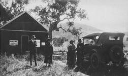 Polling booth at Mingoola Hall, Mingoola, Mole Crossing, Tenterfield. 1924 Buick on right - Tenterfield area, NSW, c. 1925