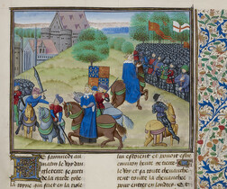 Jehan Froissart, Chroniques - caption: 'The Peasants' Revolt in England in 1381. The scene of conflict and the death of Wat Tyler, leader of the peasants by the sword.'