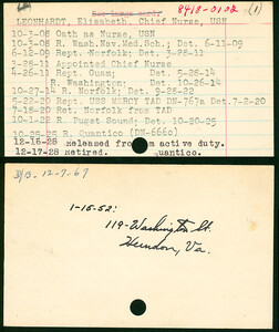 Elisabeth Leonhardt's Nurse Corps Index Card