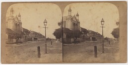 Macquarie Street South [1859] [Taken from corner of Hunter & Macquarie Streets, looking south. St. Stephens Presbyterian Iron Church on left]