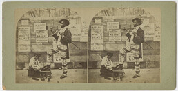 African American dandy receiving a shoe shine from a white shoe shine boy