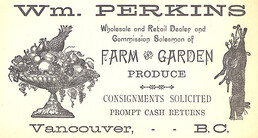 [Business card for Wm. Perkins, wholesale and retail dealer and commission salesman of farm and garden produce]