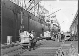 Apples being loaded, Hobart wharves , Tasmania (c1900s)
