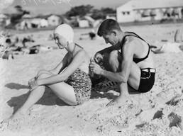 Bathers on the beach at Burleigh, Queensland, 1938