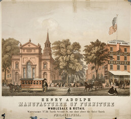 Henry Adolph, manufacturer of furniture wholesale and retail, warerooms no. 36 North Second St., one door above the Christ Church Philadelphia, [ca. 1860]