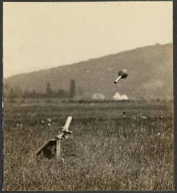 Demonstration of trench mortar (bomb in air)