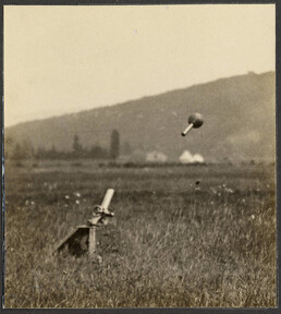 Demonstration of trench mortar (bomb in air)