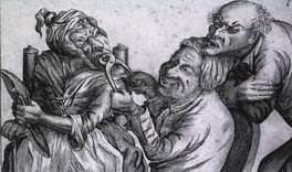 Old wife next, with wrapt-up jaw