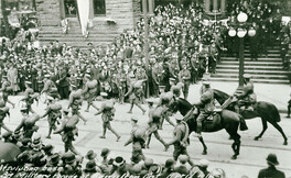 "At saluting base",  Military Parade goes past Old City Hall. 1915.