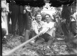 Close-up of Miami University freshman-sophomore tug-of-war contestants 1923