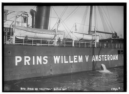 Big sign on "neutral" Dutch ship [PRINCE WILLEM V AMSTERDAM"  (LOC)