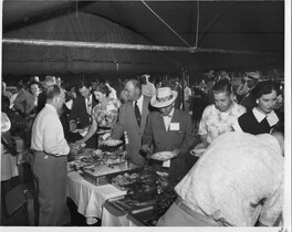 Dollinger Steel Fiftieth Anniversary Guests in Food Line (AC604-1A-016-036)