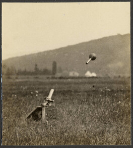 Demonstration of trench mortar (bomb in air)