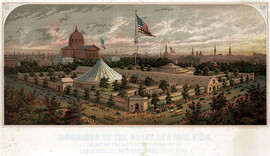 Buildings of the Great Central Fair, in aid of the U. S. Sanitary Commission Logan Square, Philadelphia, June 1864.