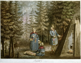 Sami and reindeer in Lappland, Sweden