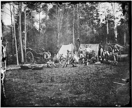 Bernard Otto Holtermann with a shooting party camped in the Australian bush, c. 1872 - 1875