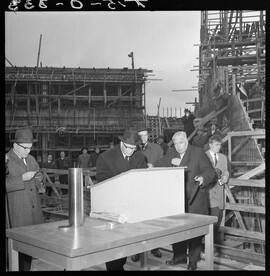 President Urho Kekkonen giving a speech at the foundation stone ceremony of the University of Technology new main building