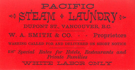 [Business card for Pacific Steam Laundry, W. A. Smith & Co.]