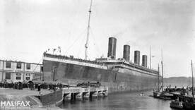 [R.M.S. Olympic at Pier 2] carrying troops