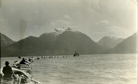 View of sail gillnetter boats on the Columbia River at Rivers Inlet