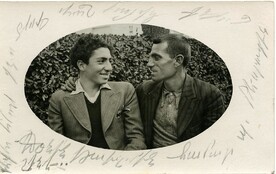 Photo postcard, Armenian men, smiling, c. 1938
