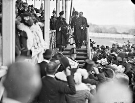 Waterford Royal visit, King and Queen on Grand Stand steps