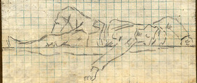 Sketch of wounded soldier on stretcher