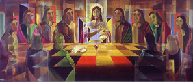Ceia do Senhor Autor: Rubem Zevallos TÃ©cnica: Painel de acrÃ­lica sobre madeira DimensÃµes: 190cm x 460cm