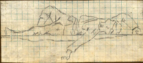 Sketch of wounded soldier on stretcher
