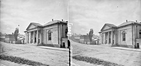 "One-storey building, possibly a railway station, with steps, and 4 column, Ionic portico" is Armagh Courthouse