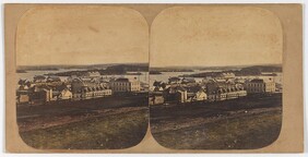 Millers Point - Parramatta River from the Flagstaff [1858] [Handcoloured view, looking across Millers Point to Lord Nelson Hotel on right, with Whalers Arms in centre and Albion House beyond] (2)