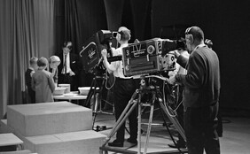 Filming a television program at Frenckellâ€™s studio in Tampere, 1.2.1965