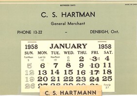 Hartman's Store 1958 Calendar, Denbigh