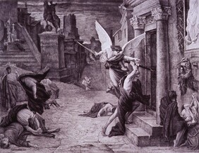 Epidemics- street scene with dead or dying people