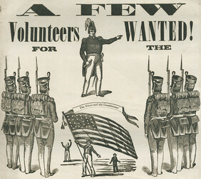 Soldiers standing at attention woodcut, 1861