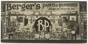 Berger's Paint window display by Bill Levis for T.J. Cane (won 2 pounds.20 as a special prize) (1925)