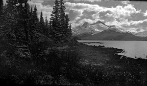 Maligne Lake with Mounts Unwin and Charlton