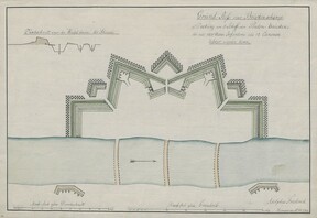 The BL Kingâ€™s Topographical Collection: "GruÌ†nd = riss einer bruÌˆckenschanze zuÌ† deckuÌ†ng von 3 schiff = oder ponton = bruÌˆcken, die mit 1200 mann infanterie uÌ†nd 12 canonen gefelzet werden kann."
